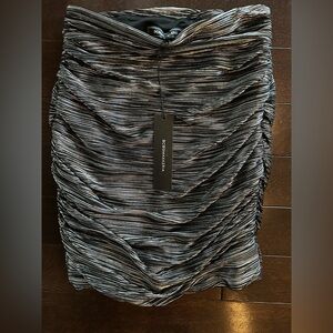 BCBGMaxAzria Striped Gunmetal Ruched Skirt